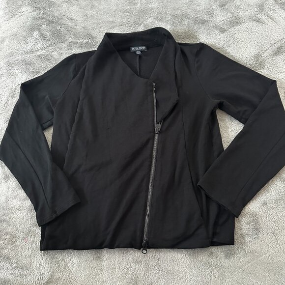 Eileen Fisher Petite Small Black Tencel Moto Jacket PS *Flaw Stretch - Picture 1 of 7